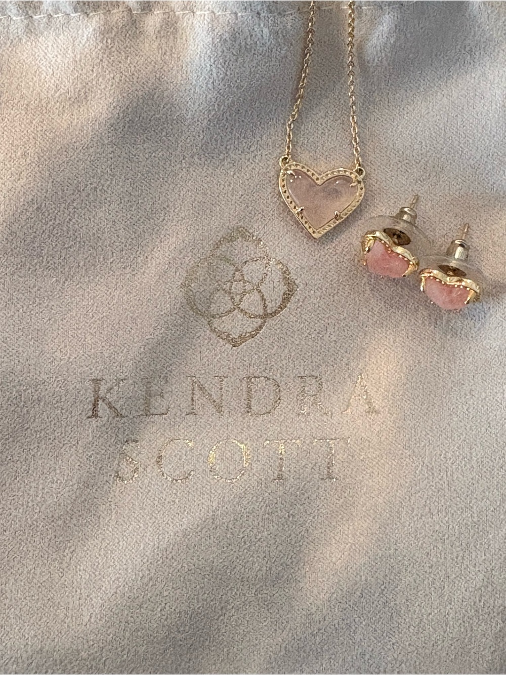 Kendra Scott Gold Heart Necklace with Pink Stone Studs